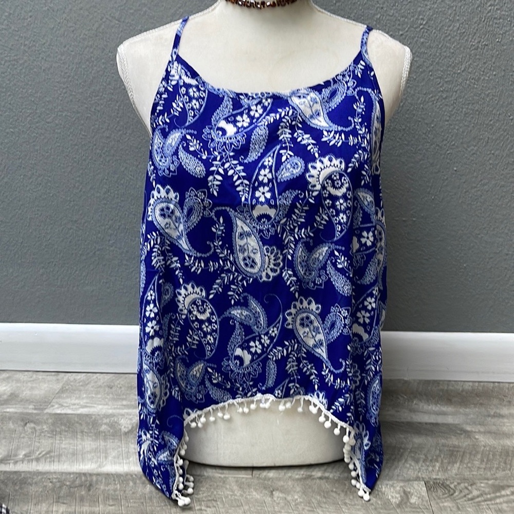 Love Blossom Blue & White Paisley Open Back Tank Top